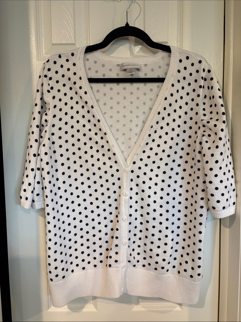 Christopher & Banks White Cardigan with Black Polka Dots